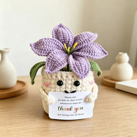 Plante en pot de lys tricotée et tissée à la main en coton de lait, décoration de bureau, fleur, artisanat textile pour tous les âges