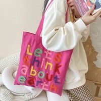 Sac à bandoulière polyvalent pour femme, sac en toile brodé avec lettres, sac fourre-tout vertical, sac d'école décontracté pour étudiante