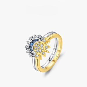MECYLIFE Stacked Sun Moon 925 Anillos de plata esterlina Set Azul Brillante Compromiso Promesa Anillo de pareja a juego para amantes - Product Image 4