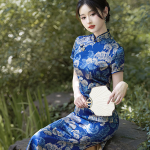 Vestido Cheongsam Tradicional Chino para Mujer, Estilo Guofeng, Primavera-Verano, Nuevo, Elegante, de Satén y Poliéster, Ropa Económica - Product Image 2