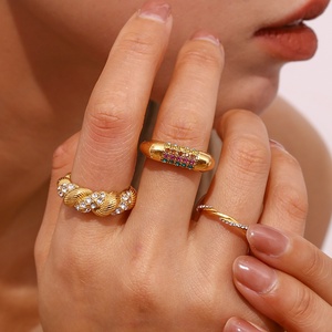 Dingran 패션 보석 트위스트 링 스테인레스 스틸 18k 골드 도금 지르콘 반지 - Product Image 4