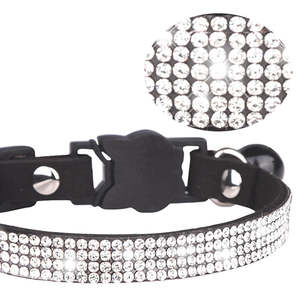 Benutzer definierte personal isierte Bling Strass PU Katzen halsband Neues Design Lauf halsband Leder Haustier Katzen halsband Luxus mit Glocken - Product Image 5