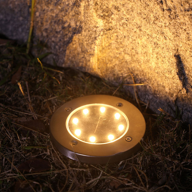 Factory Wholesale IP44 Disk Light 8 LED Solar Inground Walkway Lights Waterproof Garden Solar Powered with Battery Option