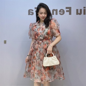 Vestido <span class=keywords><strong>de</strong></span> Organza Rosa con Estampado Floral Coreano Francés, Estilo Princesa, para <span class=keywords><strong>Mujer</strong></span>, Dos Piezas, Mangas Abullonadas, Talla Grande, Modelo LFF-6162 - Product Image 4