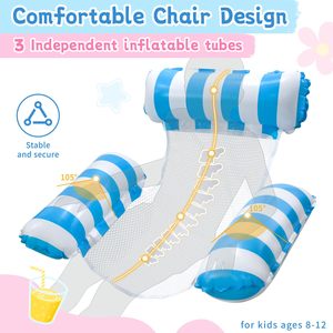 Kids Pool Lounge Chair 3 Tube <b>Inflatable</b> Water Hammock <b>Float</b> Pool <b>Floats</b> for Ages 8 to 12 Summer Vacation Party Essential - Product Image 3