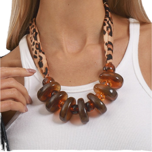 Bohemian <b>Statement</b> Resin Link Chain <b>Necklace</b> for Women Geometric Silk Scarf Adjustable Handmade Trendy Wedding Jewelry - Product Image 1