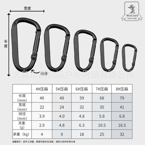 Ailette à vent en aluminium noir électrophorétique, mousqueton en forme de D, crochet plat en forme de gourde, usage extérieur universel - Product Image 4