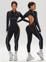 Combinaison de yoga taille haute pour femme grande taille, dos découpé, unie, en tissu intelligent imperméable et respirant, extensible dans les quatre sens, longueur intégrale, pour le fitness