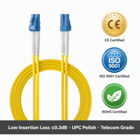 Câble de brassage fibre optique LC LC haute performance OS2 monomode duplex 9/125m SMF LSZH 1G/10G SFP+ pour utilisation FTTH/FTTB, garantie 2 ans