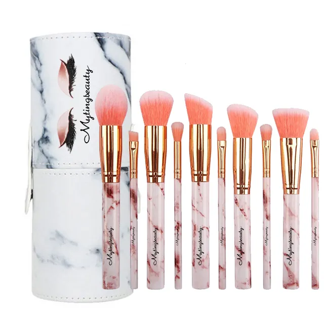 Muting Marble 10Pieces Makeup Brush Set Tool Natural Pony Goat Hair Professional Synthetic Hair Face Make Up Brushes