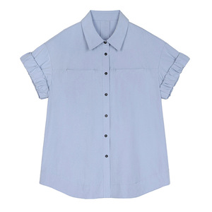 Camisa Azul Claro de Manga Corta para Mujer, Diseño Nuevo de Verano y Otoño 2026, Abrigo de Longitud Media, Sitio Web Oficial - Product Image 5