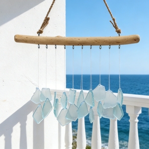 Campana de Viento Decorativa de Doble Capa de Vidrio Marino, Hecha a Mano, con Acabado Arenado, Estilo Bohemio Moderno Minimalista, Irregular, para Dropshipping - Product Image 2