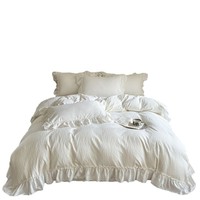 Parure de lit 4 pièces en microfibre jacquard tricotée unie, style romantique français, 400 fils/cm², certifiée OEKO-TEX, sans plis, douce pour la peau