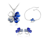 2024 Zirkoon Oorbellen Sets Vier Klaver Blad Vrouwen Bruids Kristal Sieraden Ketting Set