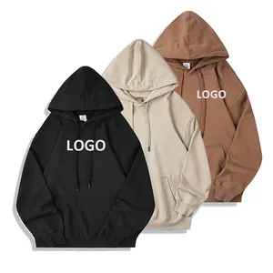 Fashion 2024 Hoodie katun French Terry kustom Sweatshirt bertudung Unisex Hoodie ukuran besar bahu jatuh