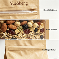 Sac d'épicerie en papier kraft enduit de PLA biodégradable avec fenêtre, fermeture éclair refermable, résistant à l'humidité, à encoche de déchirement, compostable pour le stockage alimentaire