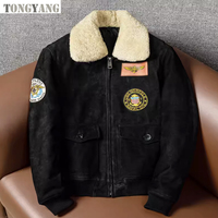 TONGYANG Blouson Bombardier G1 en Cuir Véritable pour Homme avec Col en Laine Personnalisé, Veste d'Hiver en Peau de Vache Lavée et Doublure Coton