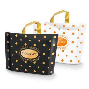 Thank You Bags <b>Plastic</b> Shopping Boutique Bags 12x15 Medium With Handles Black White Dot Pattern 100 Pack - Product Image 1