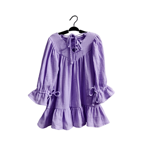 Robe d'été pour enfants en gros, col rond, à lacets, avec volants en crêpe Jane, manches longues, vêtements pour bébés personnalisables pour filles - Product Image 3