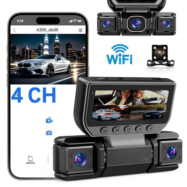 W7 4-Channel Dash Cam 3" IPS Screen WiFi Car DVR with IR Night Vision 1080P HD Video Recorder for Vehicles