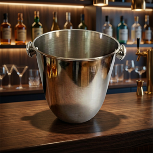 Seau à glace en acier inoxydable avec poignées latérales, finition polie, motif floral, industriel, durable, pour refroidisseur à vin, bar, hôtel, fête - Product Image 2