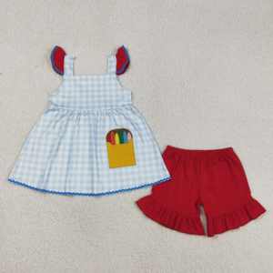 GSSO3110 RTS Conjunto sin mangas para niña, con estampado de rayas azul y verde, para niñas pequeñas, venta al por mayor - Product Image 4