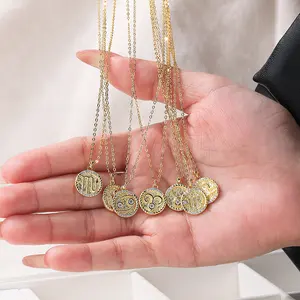 Original design Initial Zodiac Jewelry Personalized 925 Silver Jewelry 18K Gold Coin Pendant 12 Sign Zodiac Necklace