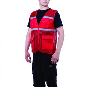Chaleco de Seguridad Reflectante Rojo para Hombre, Ropa de Trabajo de Alta Visibilidad de Poliéster con Bolsillos - Product Image 6