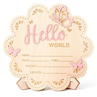 Panneau de naissance pour nouveau-né « Hello World », en bois, avec support, slogan de bienvenue mignon, motif papillon