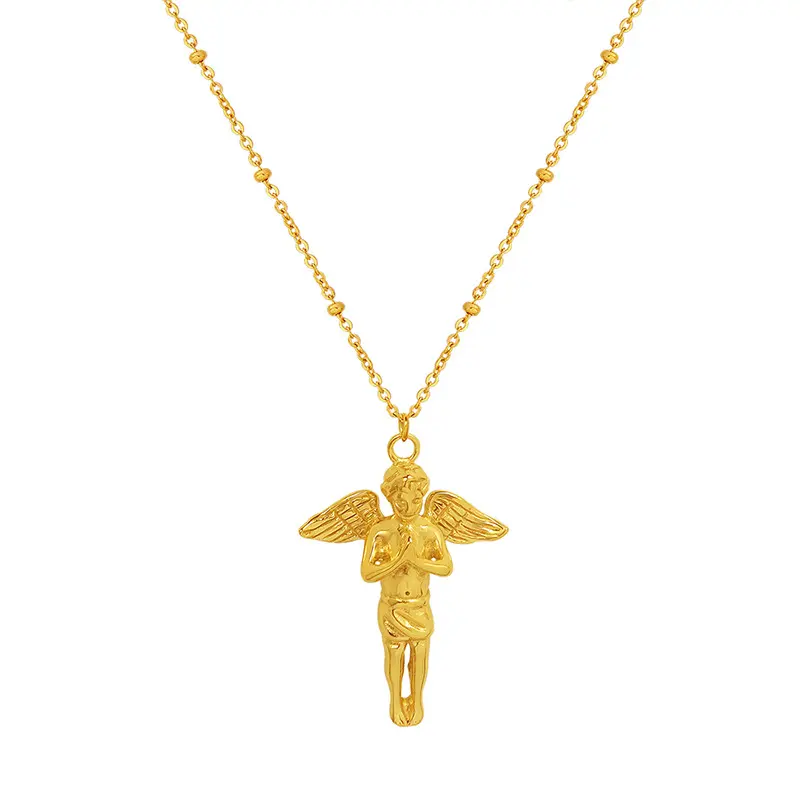 High quality Gold Angl Pendant Necklace Hip Hop Men's Bling Iced Out Boy Angel Wing Rock Flying Angels women Jewelry Necklaces