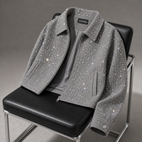 Veste en toile de coton personnalisée pour homme, avec impression intégrale et strass, fermeture éclair, style décontracté
