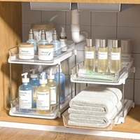 Étagère de rangement double couche pour cuisine, boîte de rangement transparente magnétique en PET, tiroir de bureau multicouche, support pour évier de cuisine