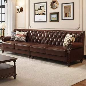 طقم أثاث غرفة المعيشة الأوروبي بتصميم أمريكي كلاسيكي من الجلد، أريكة Chernsfield مربعة بصف مستقيم وسحاب - Product Image 3