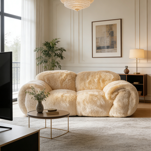 Juego de Sofás Blancos de Lujo, Sofá Moderno para Sala de Estar, Tapizado en Tela de Borrego, Cómodo Sofá de Piel de Oveja, Sofá Acolchado y Esponjoso - Product Image 3
