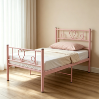Cadre de lit en métal rose moderne, taille double, plateforme en acier, lit en fer robuste avec forme de cœur pour chambre d'enfants ou de filles