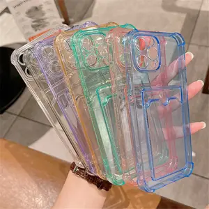 2022 New 1.5mm Clear TPU Case 7 Colors Silicon Smart Phone Card Pocket Holder Cover Case For iPhone 14 Pro Max 13 12 11 Pro Max