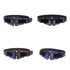 Cintura in Vera Pelle con Doppia Fibbia 3x100cm, Accessori Argento, Stile Western - Product Image 1