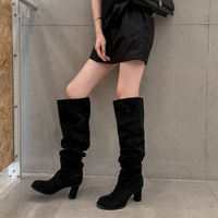 Bottes d'équitation montantes en cuir véritable à talon fin, à enfiler, pour l'hiver