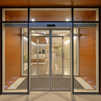 Porte coulissante double automatique en verre moderne de luxe |   Cadre en alliage d'aluminium, sécurité, fermeture douce, moteur DC sans balais, villas, écoles
