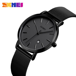 Skmei Women's Quartz Watch Rose Gold Mesh Band Black Dial Date Display Minimalist Fashion Business Style 8mm Thin Analog Watch - Product Image 5