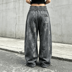 Pantalon de jogging ample en coton délavé personnalisé pour homme, taille élastique avec cordon de serrage, style streetwear - Product Image 3