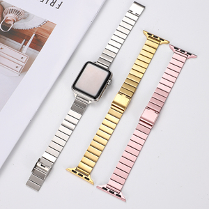 Cinturino in acciaio inossidabile compatibile con <span class=keywords><strong>Watch</strong></span> Charm per serie 7 6 5 4 3 2 1 <span class=keywords><strong>SE</strong></span>, colore Starlight, effetto bambù. - Product Image 2