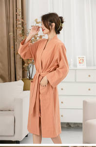 Logo personalizzato estivo sera al ginocchio accappatoio tessuto in cotone di colore naturale lino Hotel Spa avvolgente asciugamano per la casa - Product Image 4