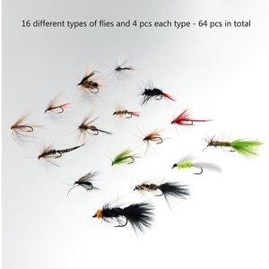 Cao cấp 64-Piece Fly câu cá các loại ruồi kit bao gồm khô ướt ruồi nymphs streamers terrestrials đỉa cho Pike kim loại - Product Image 6