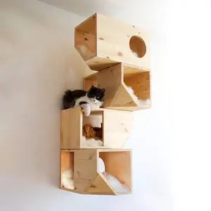 Newest Sustainable Wood Modular Wall-Mounted Pet House Unique Cute Cat and Dog Climbing Furniture