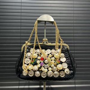 Sac fourre-tout de luxe élégant pour femme, sac à main de banquet magnifique avec décoration de bijoux en diamant et perles, sac à bandoulière simple - Product Image 1