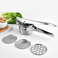 Écrase-pommes en acier inoxydable avec 3 disques interchangeables, presse-citron manuel pour légumes, fruits et préparation de repas pour bébés