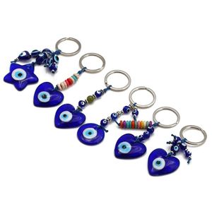 Wholesale Fashion Glass Heart Charms Evil Eye Keychain Lucky Turkish Greek Keyring Blue Evil Eye Jewelry Pendant Charm Key Chain