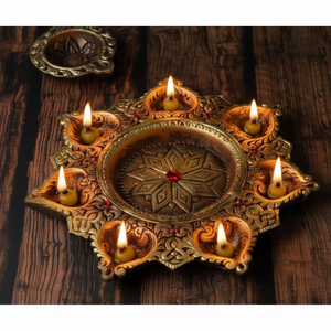 Decoración Peetal Diya para Pooja Gift Set Regalo Amigos Empleado Retorno Regalo Cooperar para el hogar y el templo - Product Image 1