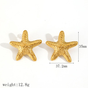 Starfish <b>Titanium</b> Steel Stud Earrings 18k Gold Plated For Women Gift Fashion Jewelry - Product Image 4